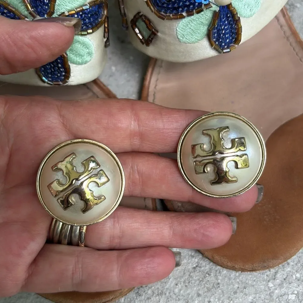 Tory Burch embellished satin kitten heels
